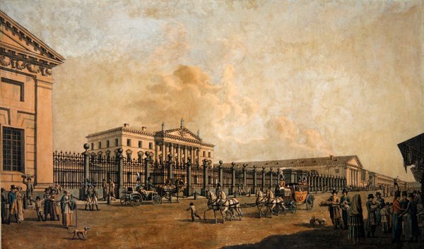 Bank of the Empire, St. Petersburg, ca. 1800 (gravering med akvarell) av Benjamin Patersson