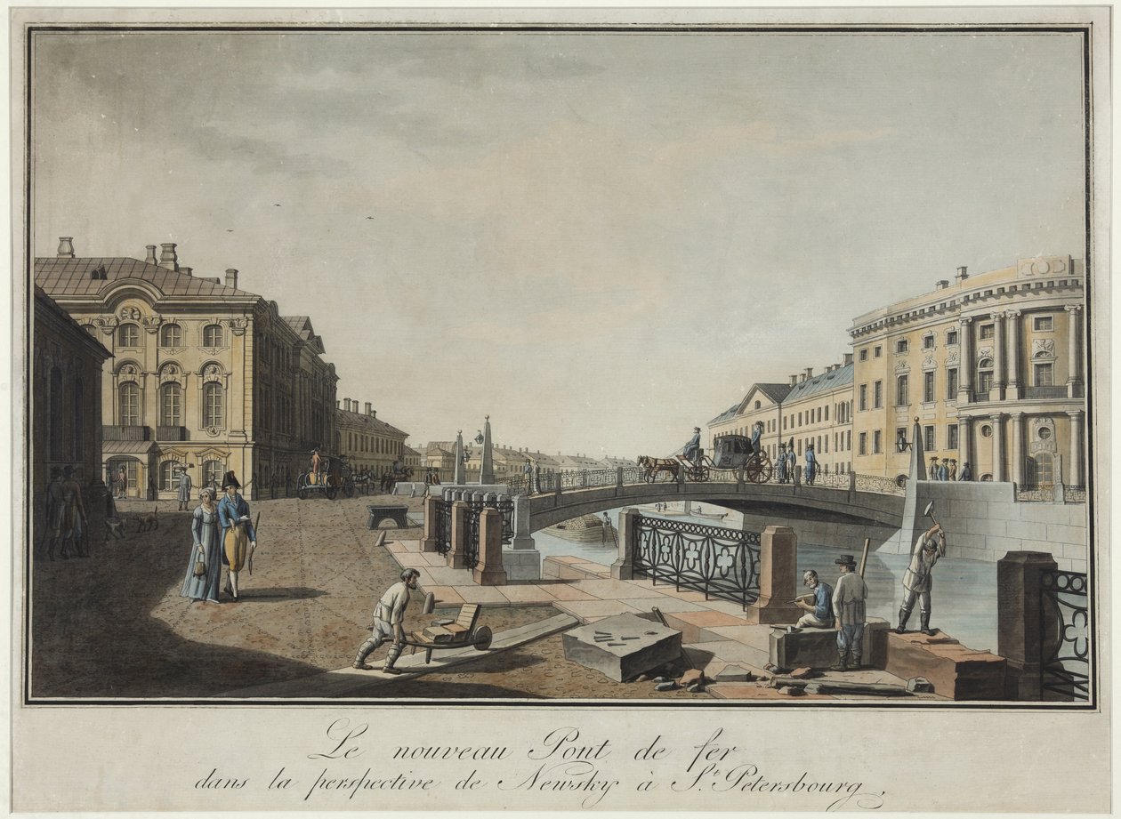 Utsikt over den grønne broen i St. Petersburg - Benjamin Paterssen (1748-1815). Etsning, akvarell, etter 1808. State Museum of the History of Saint Petersburg av Benjamin Patersson