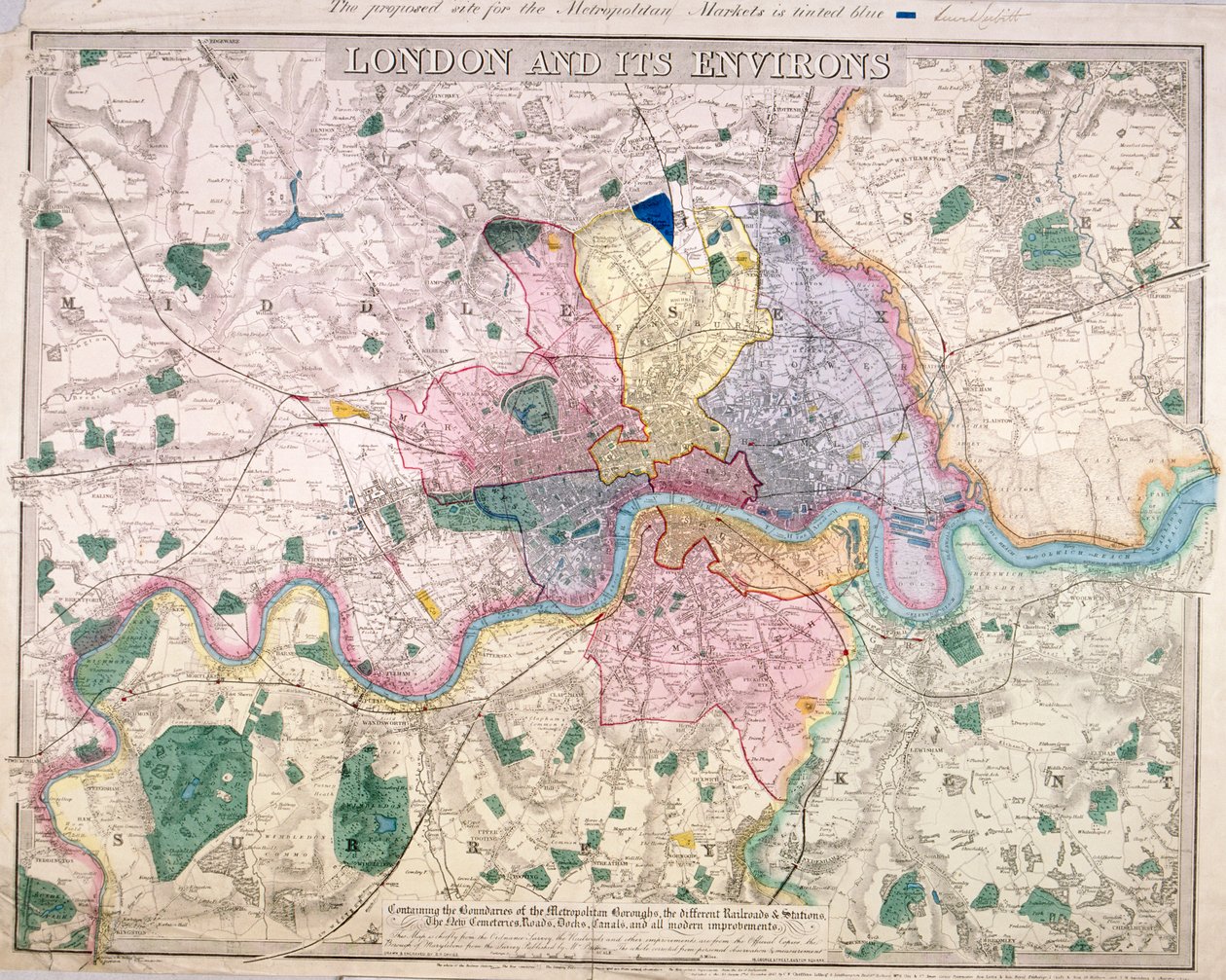 Generelt kart over London, 1847 av Benjamin Rees Davies