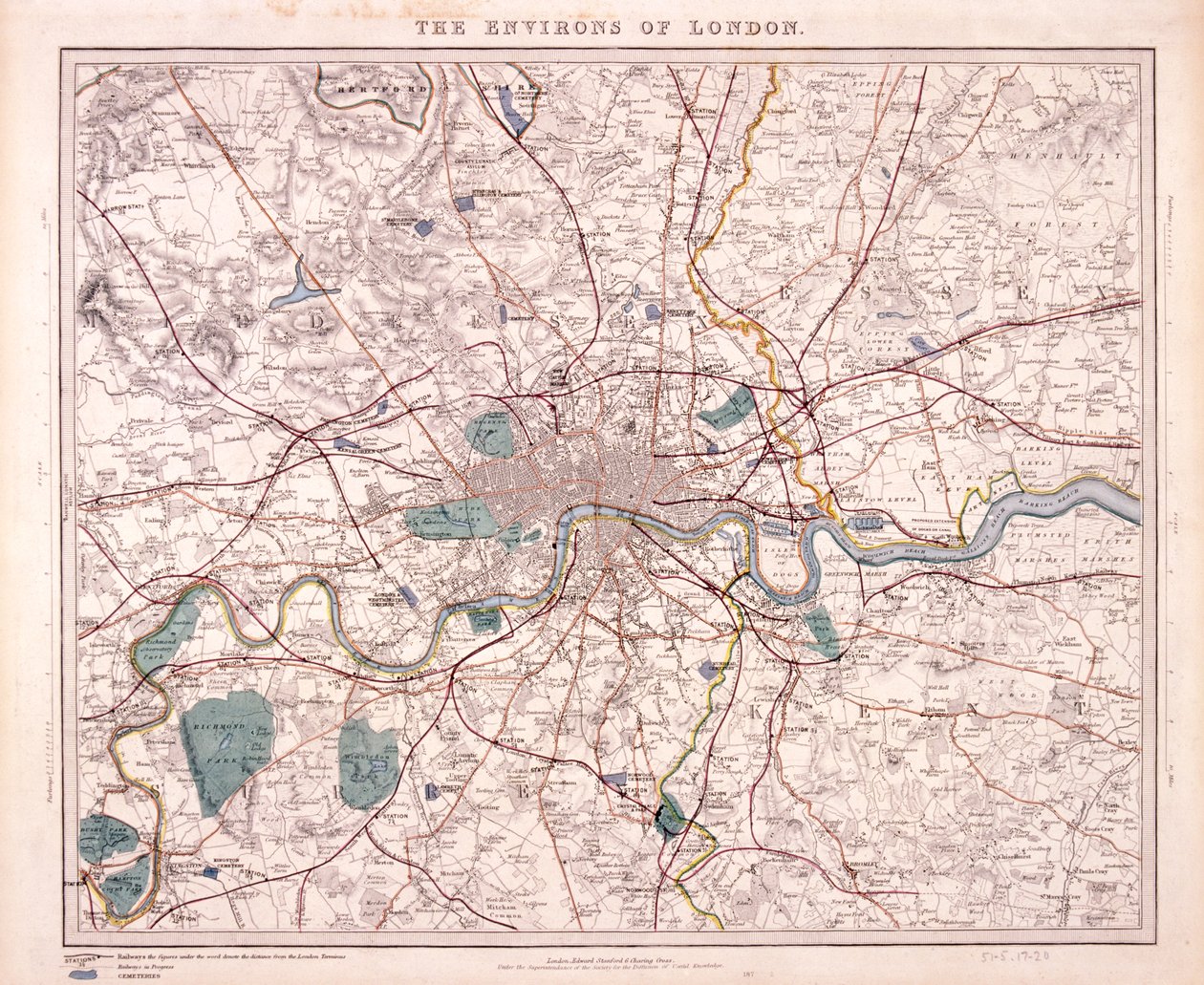 Kart over London, c1860 av Benjamin Rees Davies