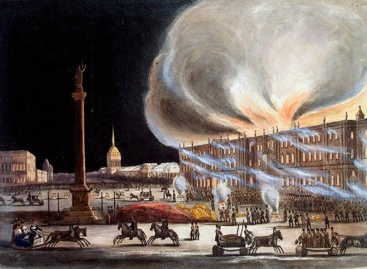 Brann i vinterpalasset i desember 1837, 1838. av Benjamin Richard Green