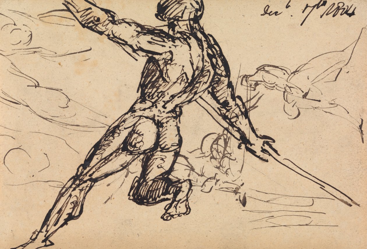 Figurstudier av en naken hann med spyd av Benjamin Robert Haydon