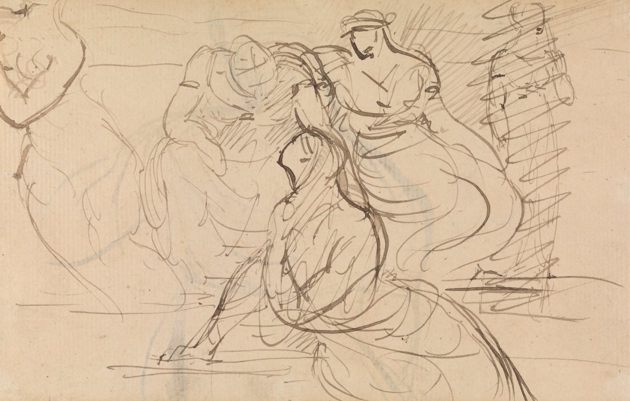Figurstudie av kvinner i ulike sittende og stående stillinger av Benjamin Robert Haydon