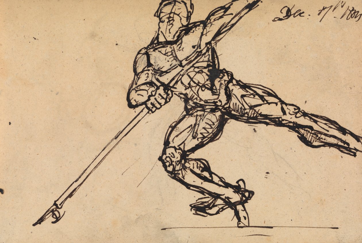 Figurstudie av en naken mann med et spyd av Benjamin Robert Haydon