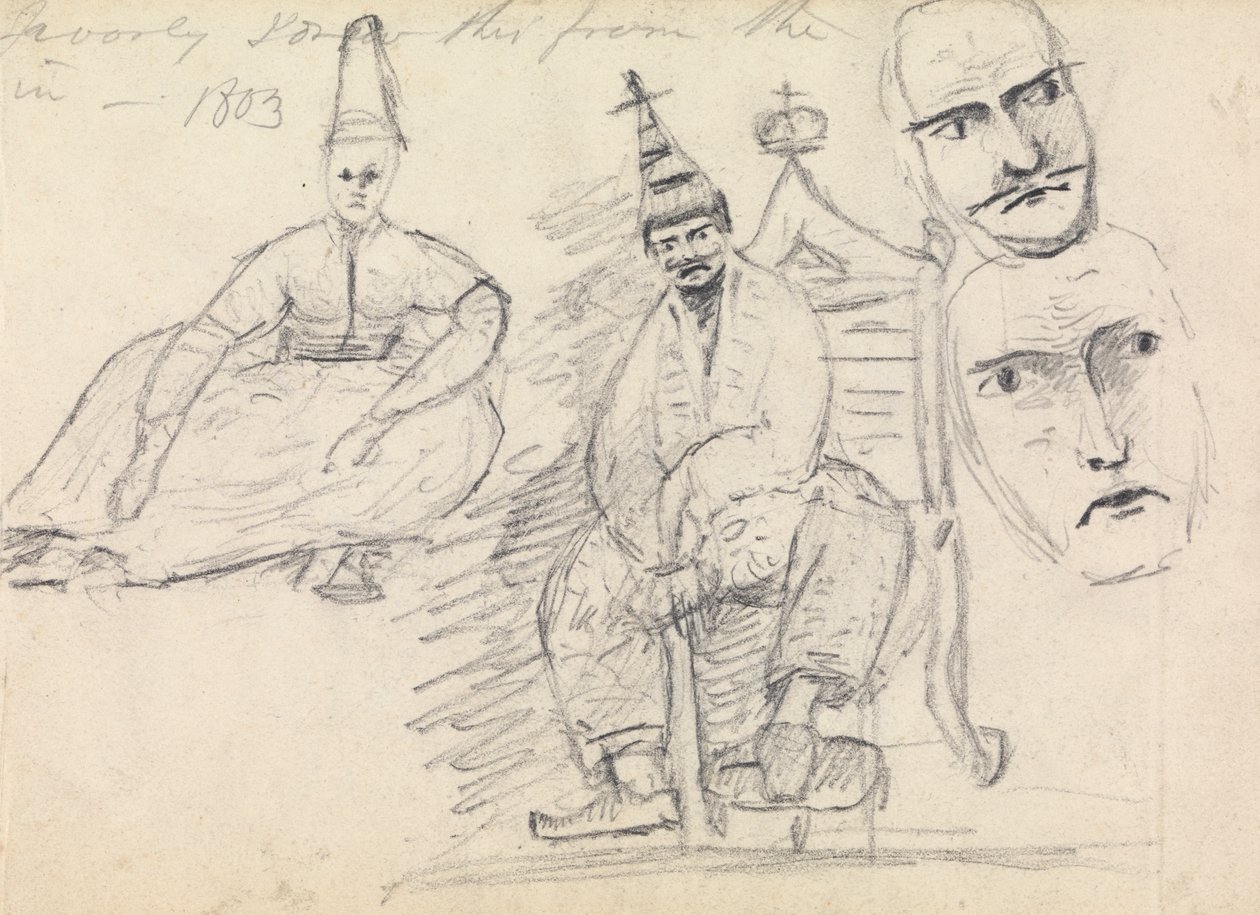 Studie av to sittende menn i deres tradisjonelle drakt av Benjamin Robert Haydon