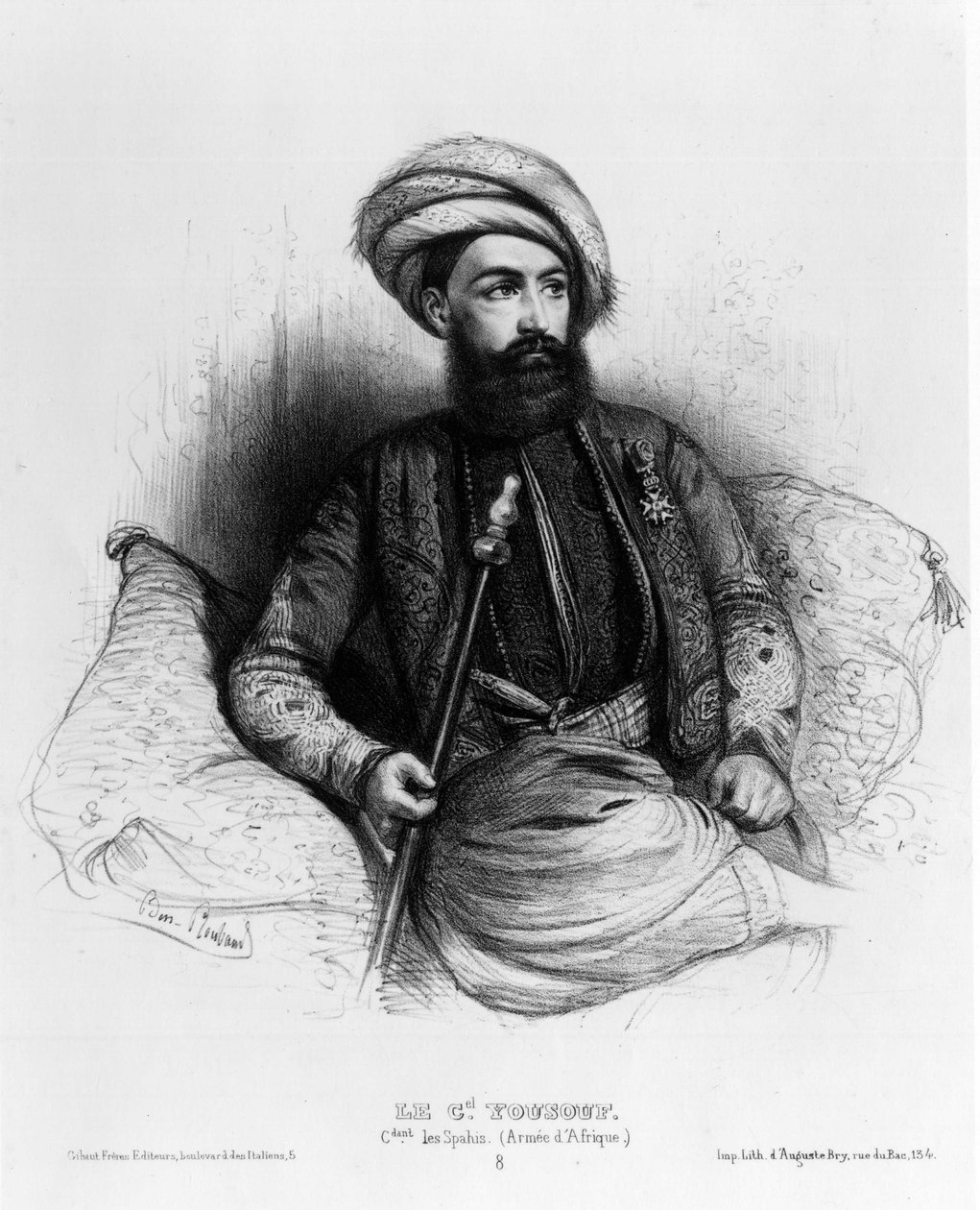 Giuseppe Vantini (eller Vaniti), også kjent som Yusuf eller Yousouf (1809-1866), sjef for Spahis (den afrikanske hæren) (tegning) av Benjamin Roubaud