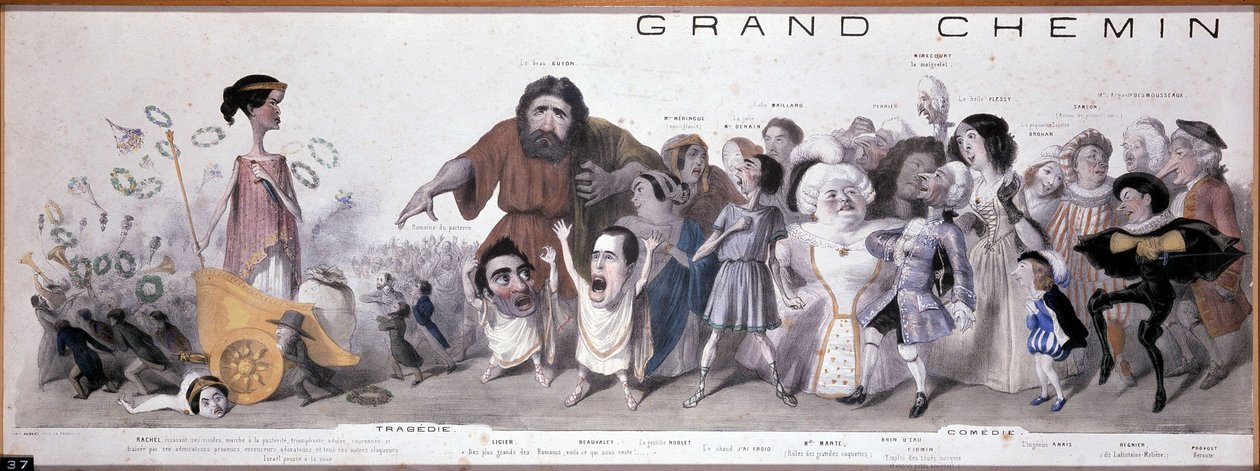 Le grand chemin de la postity: representasjon av tragedie og komedie - Litografi av Benjamin Roubaud, Maison de Balzac, Paris av Benjamin Roubaud