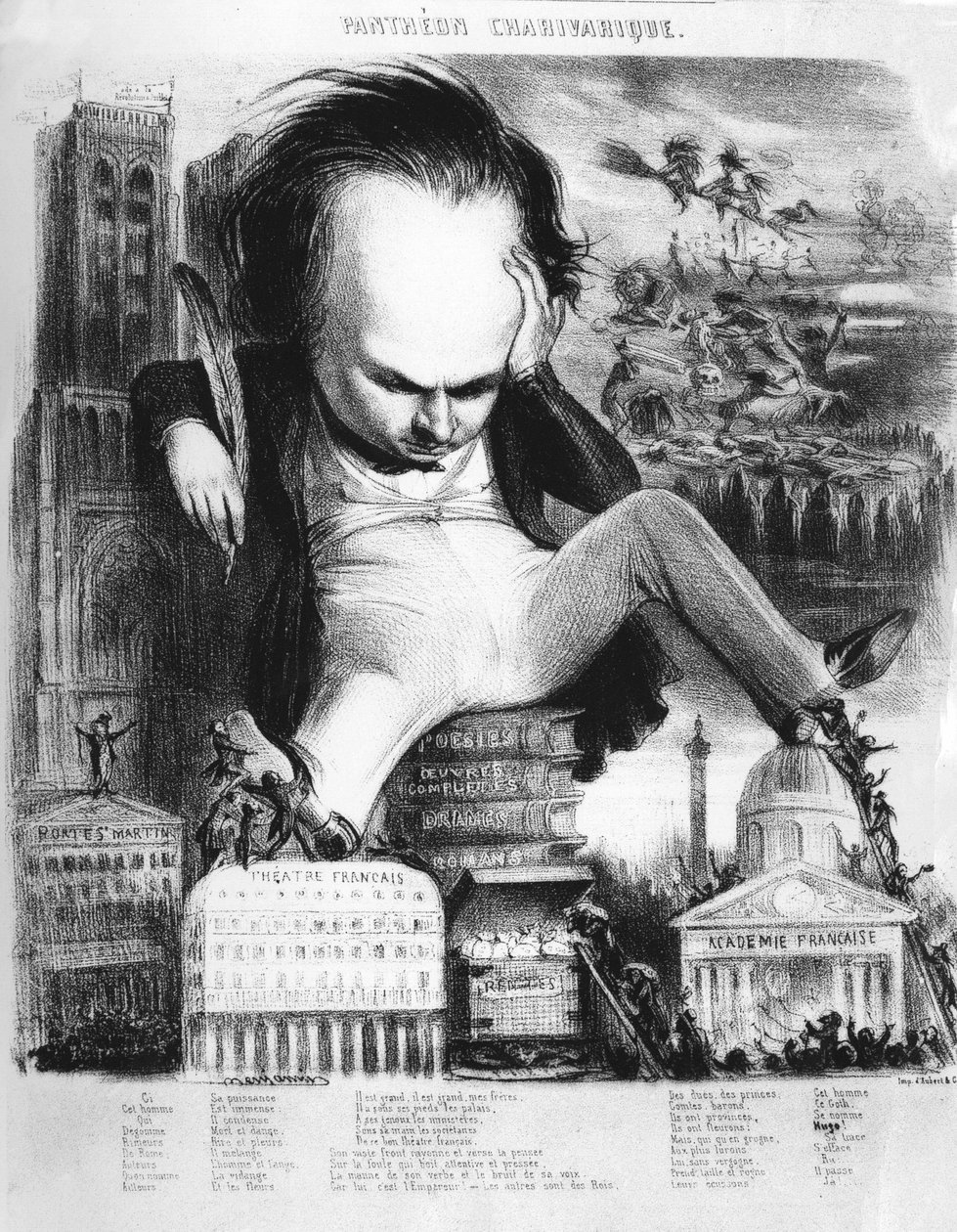 Victor Hugo (1802 - 1885), fransk forfatter, karikatur av Benjamin. av Benjamin Roubaud