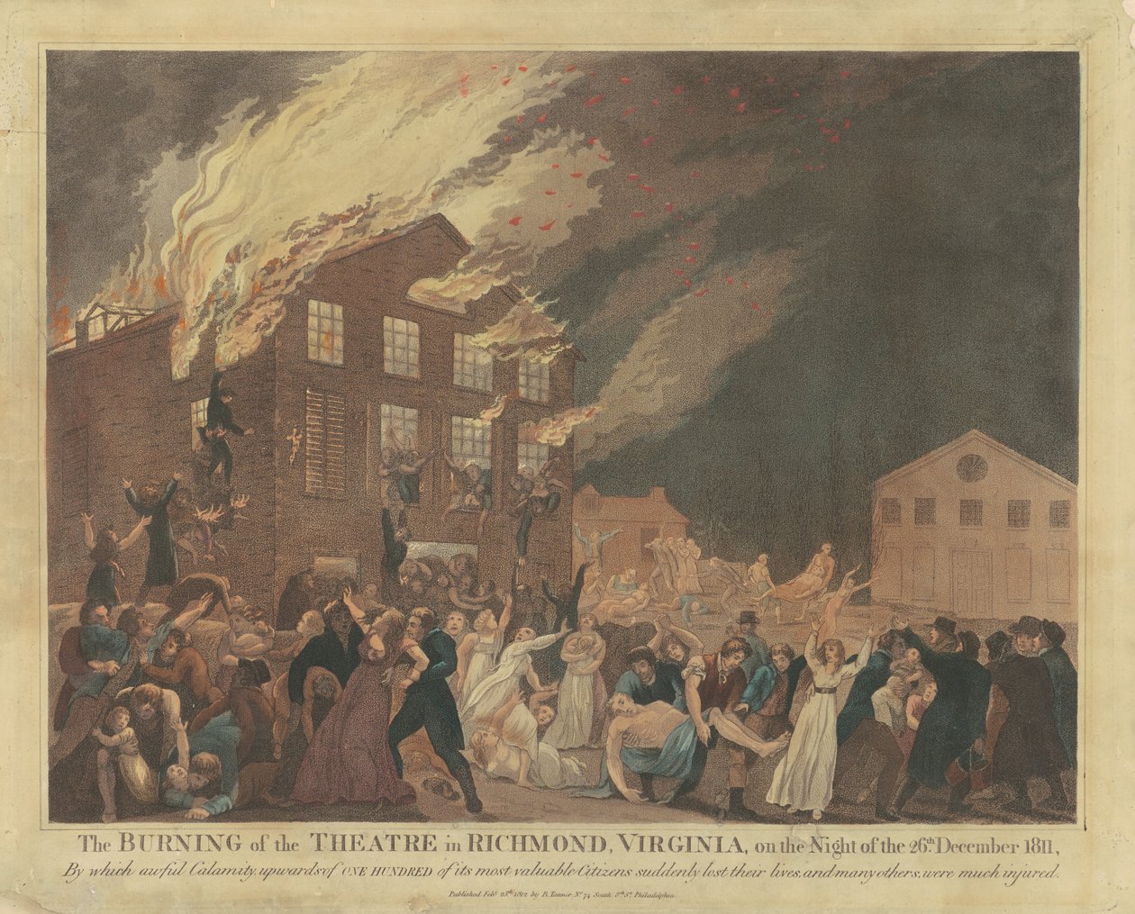 The Burning of the Theatre i Richmond, Virginia av Benjamin Tanner