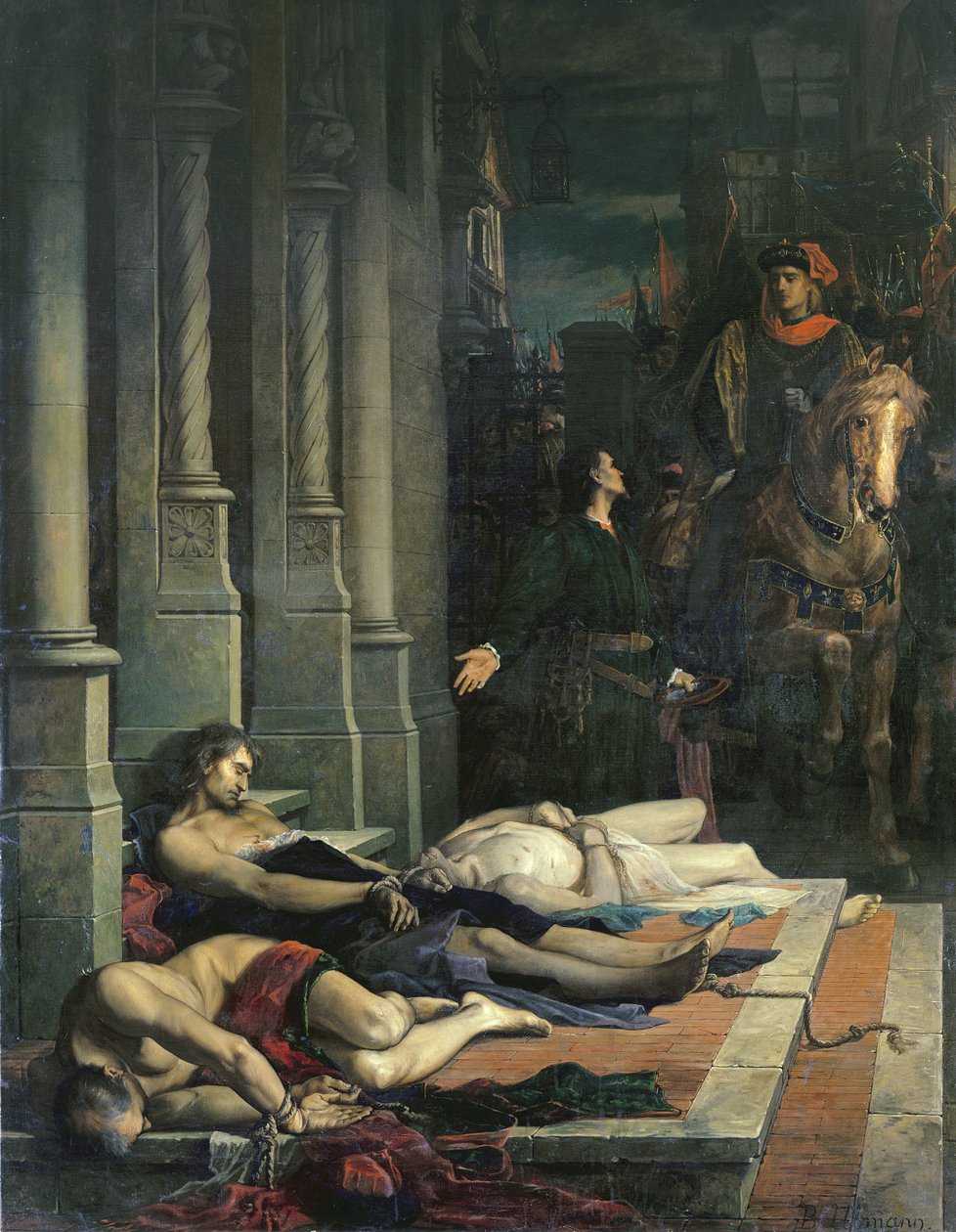 Kroppen til Etienne Marcel (ca. 1316-58) er vist til Dauphin Charles (1338-80) fra Frankrike, fremtidig Charles V, 2. august 1358 (olje på lerret) av Benjamin Ulmann