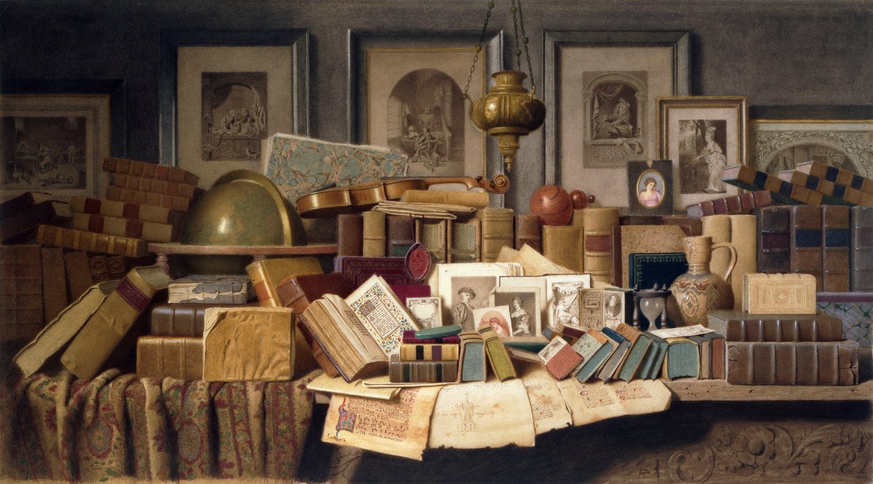 A Connoisseurs Corner (blyant og akvarell) av Benjamin Walter Spiers