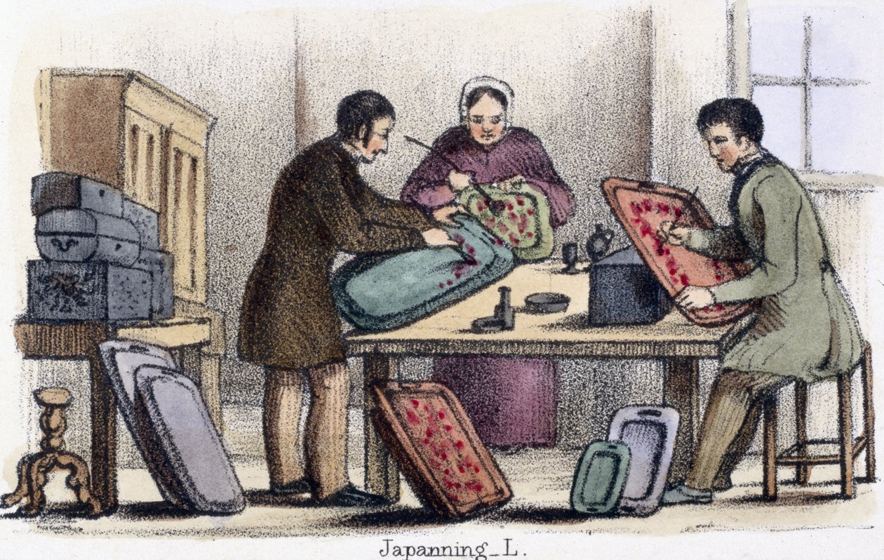 Japanning, fra The Cochineal and Lac Insects in Graphic Illustrations of Animals - Viser deres nytte for mennesker i deres sysselsetting under livet og bruken etter døden, ca. 1845 av Benjamin Waterhouse Hawkins