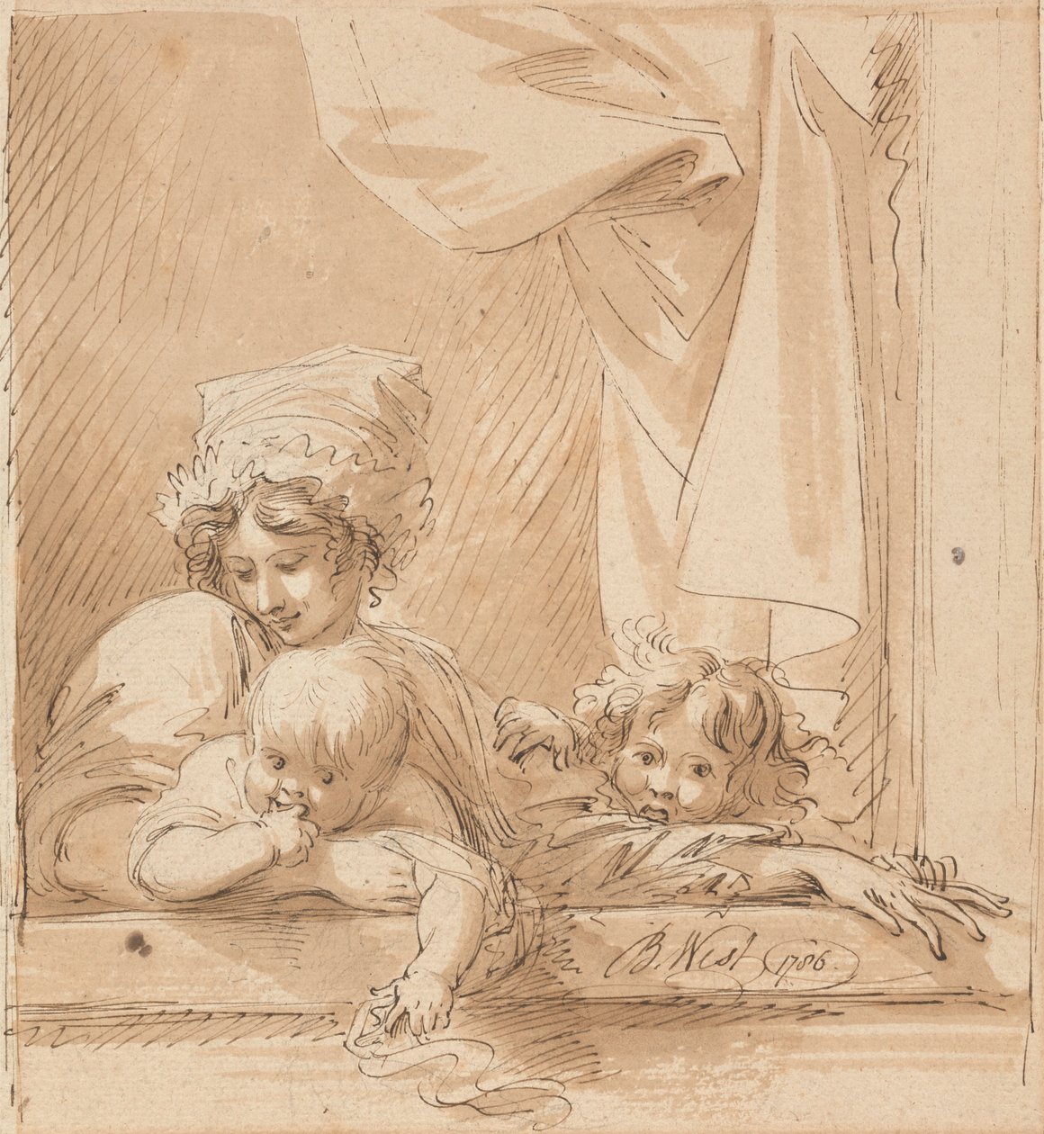 En mor og to barn av Benjamin West