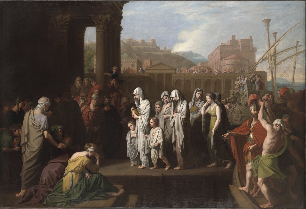 Agrippina lander ved Brundisium med asken til Germanicus, 1768 av Benjamin West