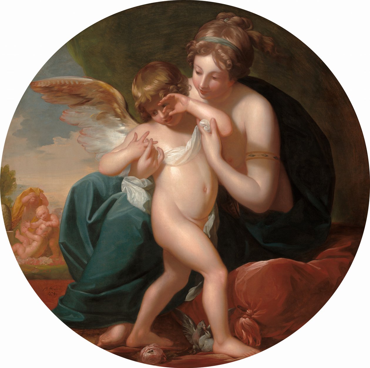 Amor, stukket av en bie, er verdsatt av sin mor av Benjamin West