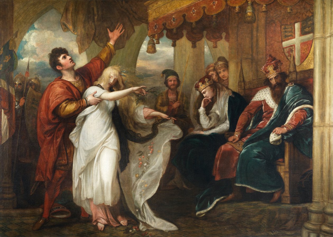Hamlet- Act IV, Scene V (Ophelia Before the King and Queen) av Benjamin West
