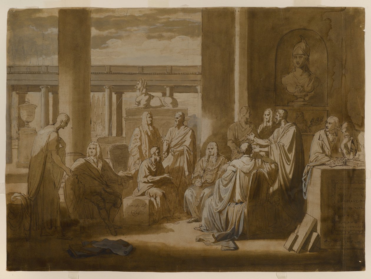 Know Thy Self, 1768 (jern gallevask blekk, oljeimpasto og vask på elfenbensfarget papir) av Benjamin West