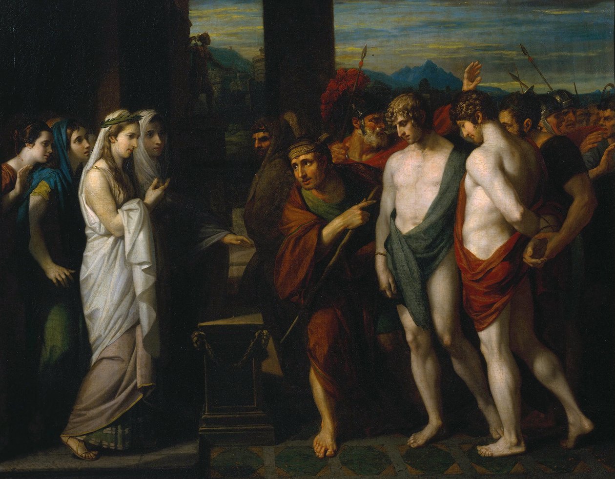 Pylades og Orestes brakt som ofre før Iphigenia av Benjamin West