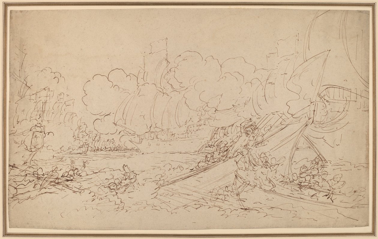 Studie for slaget ved La Hogue [recto] av Benjamin West