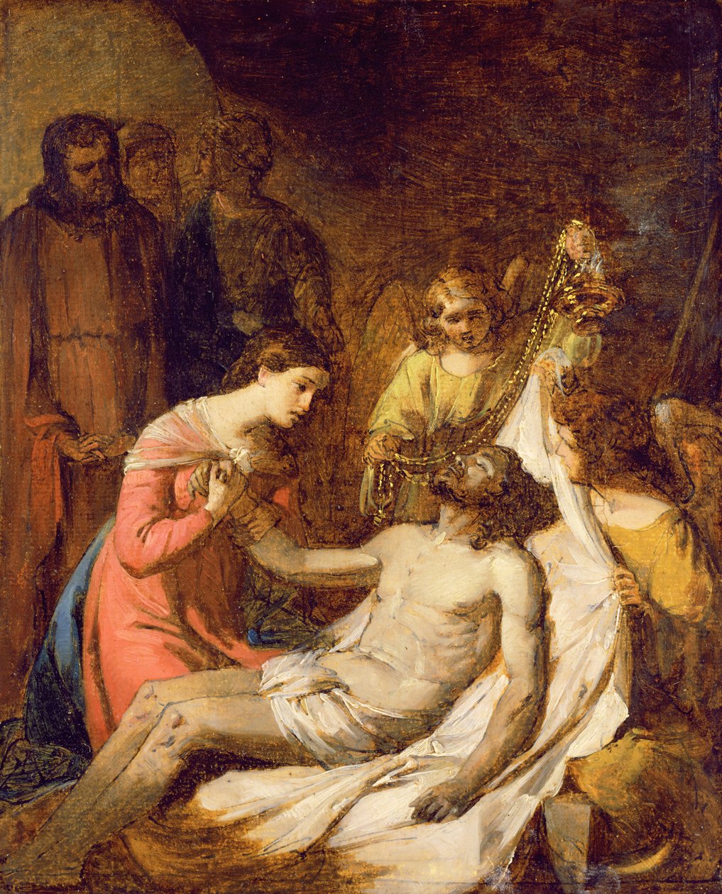 Studie av klagesangen over den døde Kristus (olje på papir lagt ned på panel) av Benjamin West