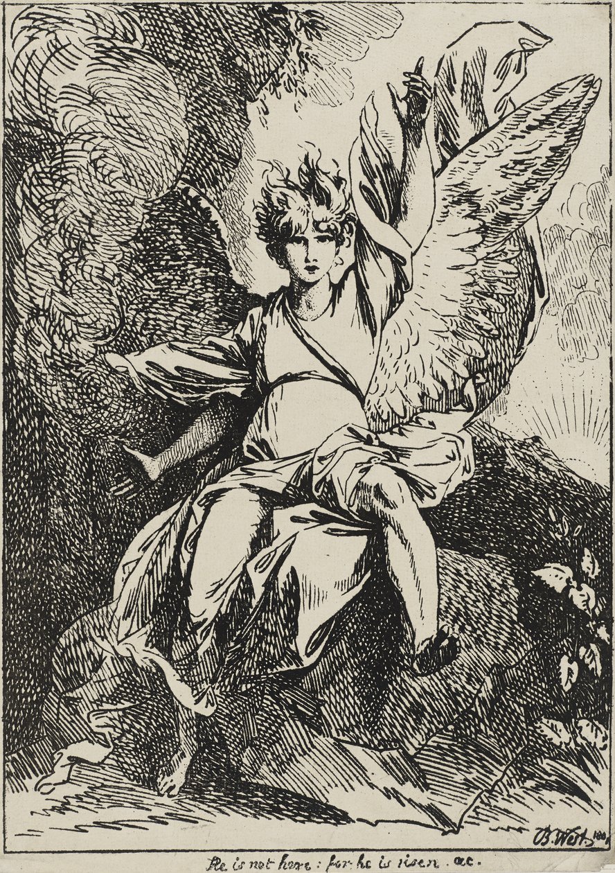 The Angel of the Resurrection, 1801 (pennlitografi på vevd papir montert på det originale vevde støttearket med gråbrun akvatint) av Benjamin West