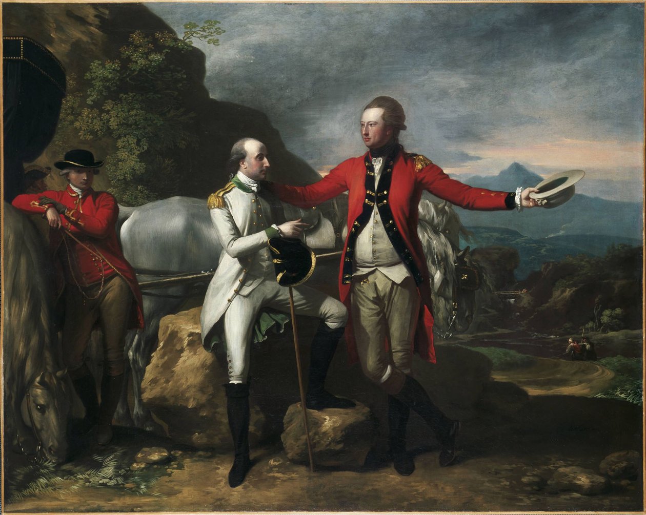 To offiserer og en stallgutt i et landskap av Benjamin West