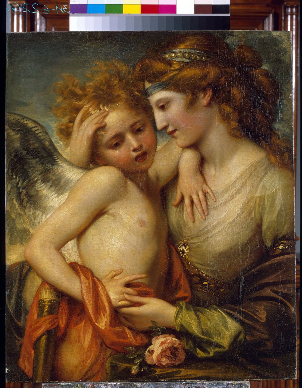 Venus trøster Amor stikk av en bie. (Venus trøster Amor stukket av en bie). Maleri av Benjamin West (1738-1820), olje på lerret av Benjamin West