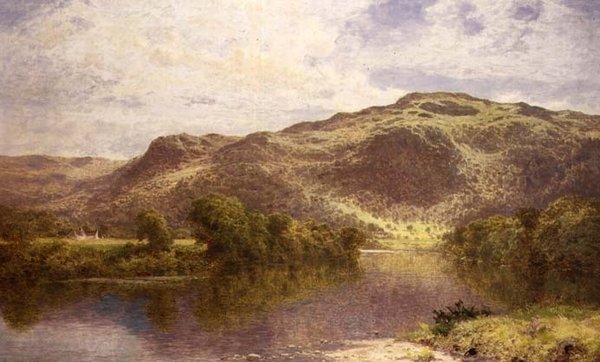 Et stille basseng ved elven Conway, Church Pool, under Betws-y-Coed av Benjamin Williams Leader