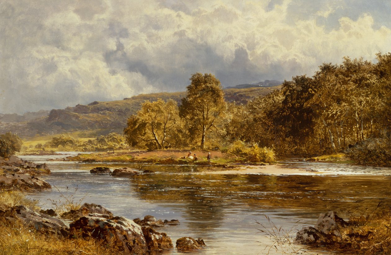 An Island on the LLugwy Like Below Capel Curig, North Wales (olje på lerret) av Benjamin Williams Leader