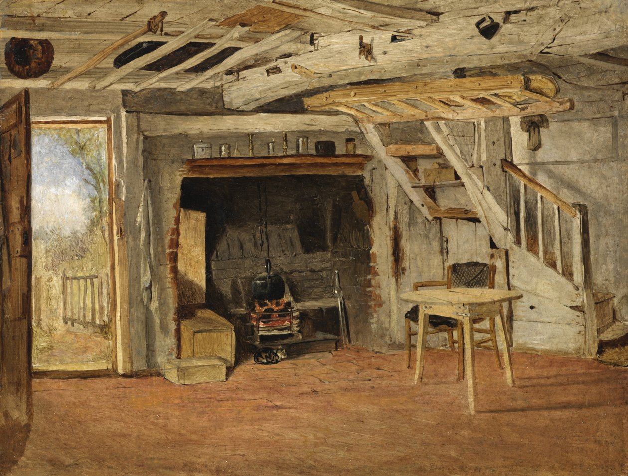Studie av et hytteinteriør, ca. 1869 av Benjamin Williams Leader