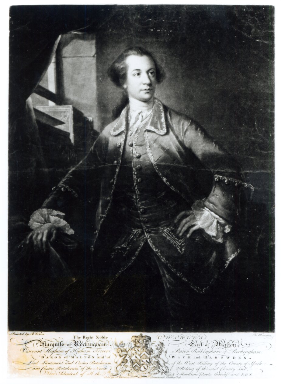 Portrett av Charles Watson-Wentworth, andre markis av Rockingham (1730-82), gravert av Richard Houston (1721-75) av Benjamin Wilson