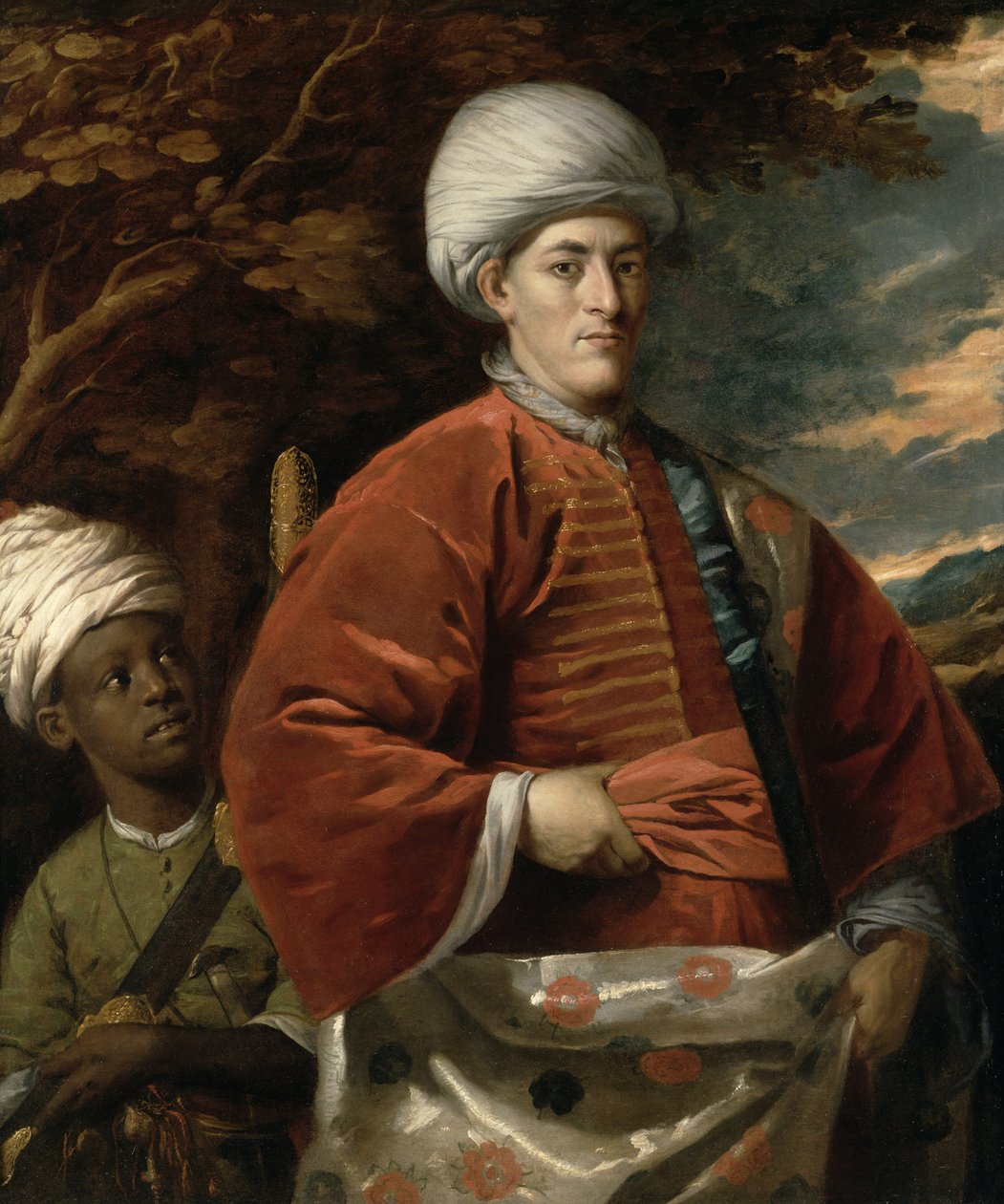 Portrett av en gentleman i orientalsk kjole med en orientalsk Pageboy av Benjamin Wilson