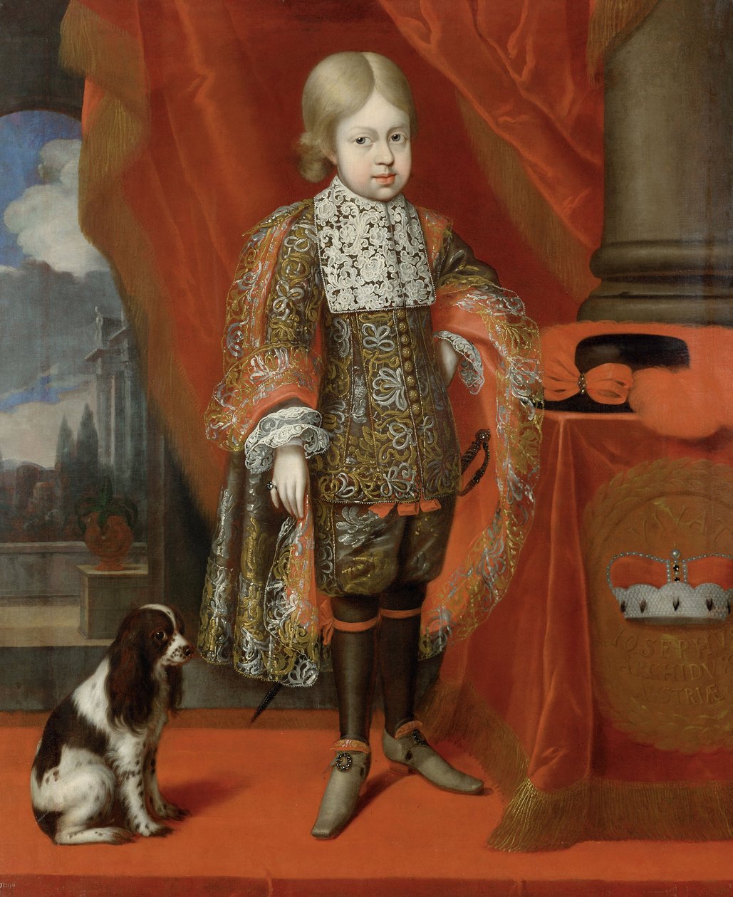 Den fremtidige keiseren Joseph I 1678-1711 i en alder av seks med en hund, 1684, 1684 av Benjamin von Block