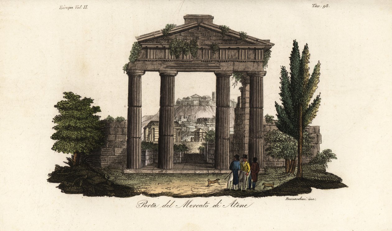 Ruinene av porten til Athena Archegetis, ved Roman Agora eller Forum Romanum, Athen, Hellas av Bennardoni Bennardoni
