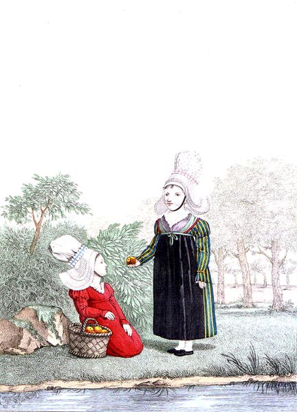 Barn fra Rouen-distriktet i Normandie, tidlig på 1800-tallet (fargegravering) av Benoit (after) Pecheux