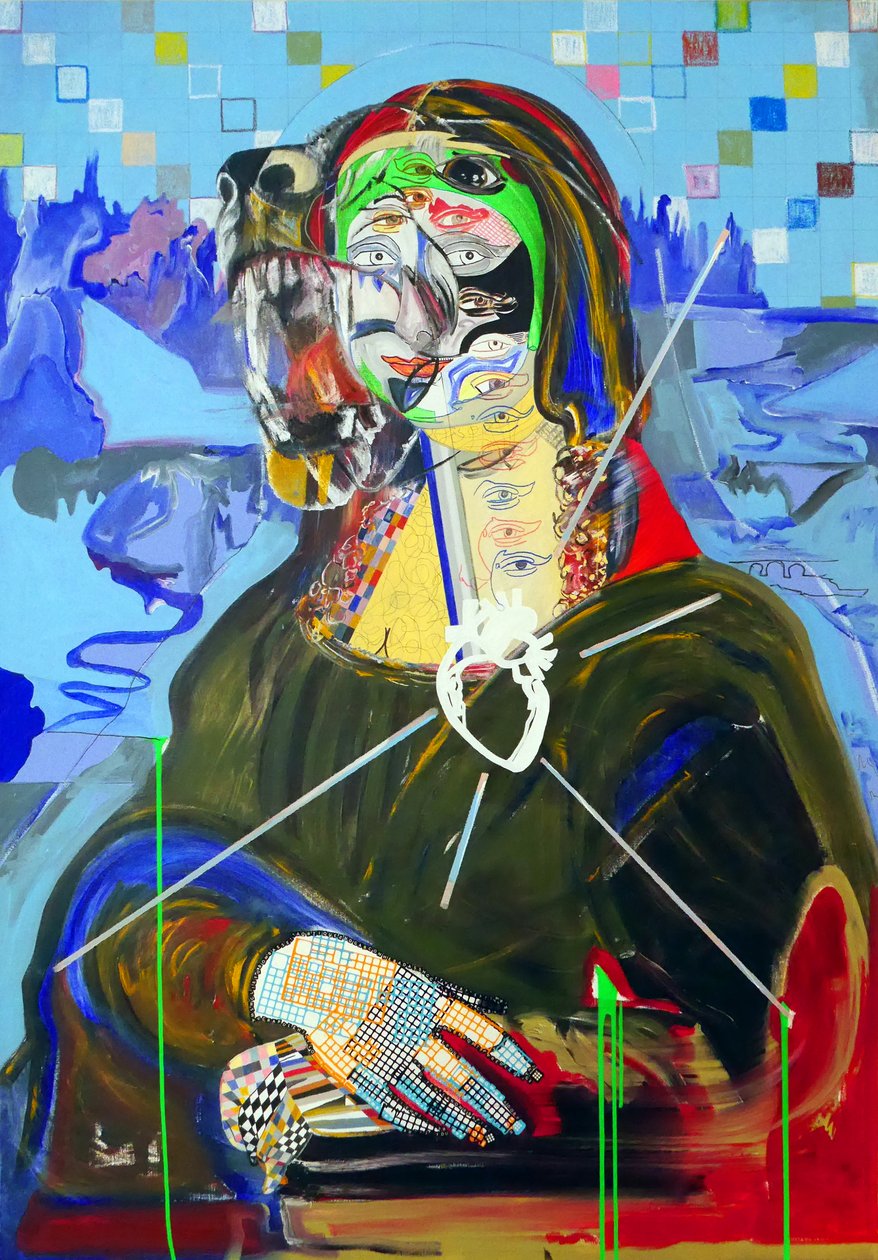 Surpeinture: Joconde, 2018 (olje, papir og akryl på lerret) av Benoit Erwann Boucherot