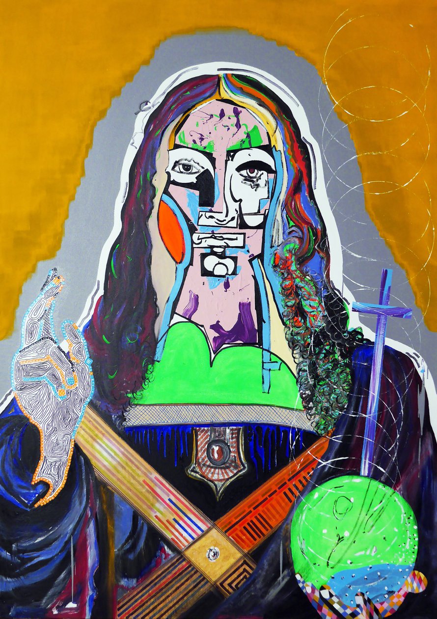 Overraskelse: Salvator Mundi, 2020 (olje, papir og akryl på lerret) av Benoit Erwann Boucherot
