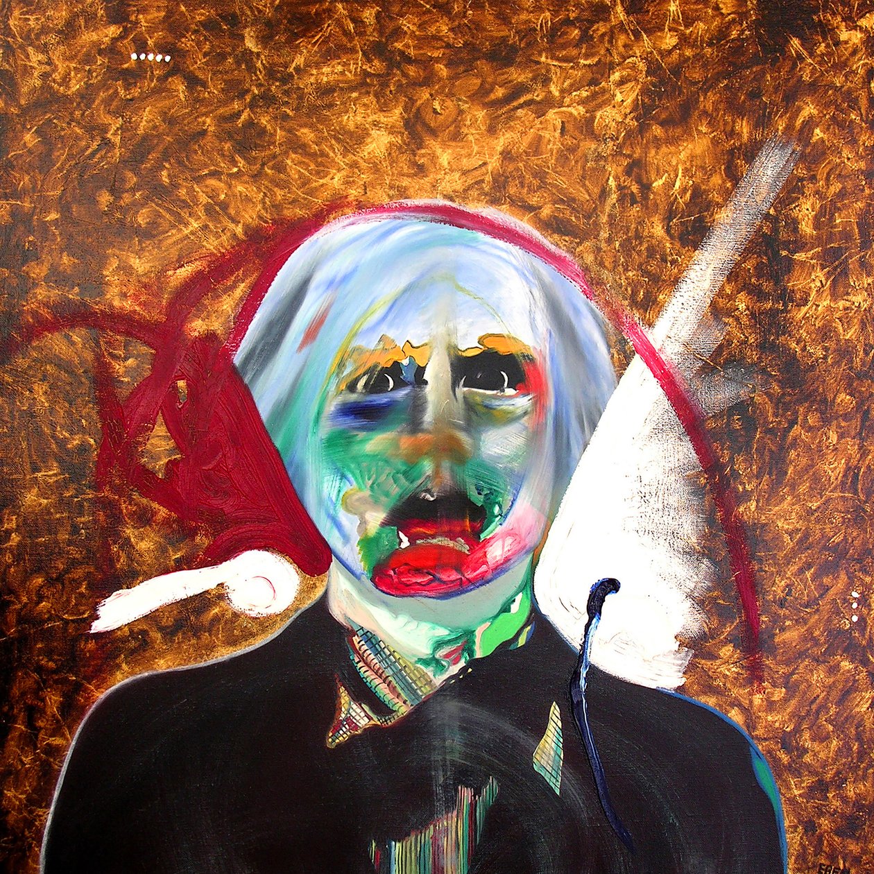 Surportrett: Andy Warhol og Sébastien, 2005 (olje og bladgull på lerret) av Benoit Erwann Boucherot