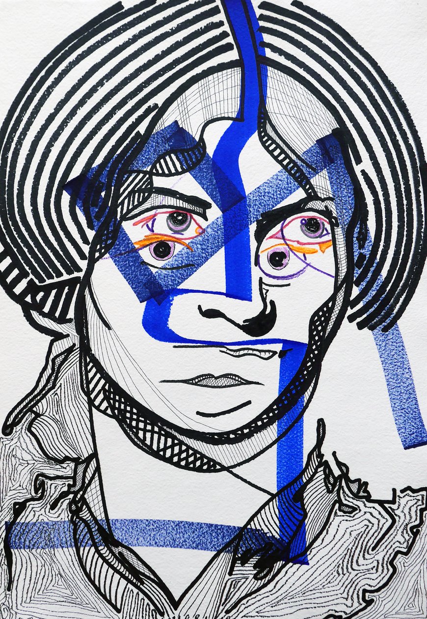 Overportrett: Charlotte Brontë, 2019 (akryl på papir) av Benoit Erwann Boucherot