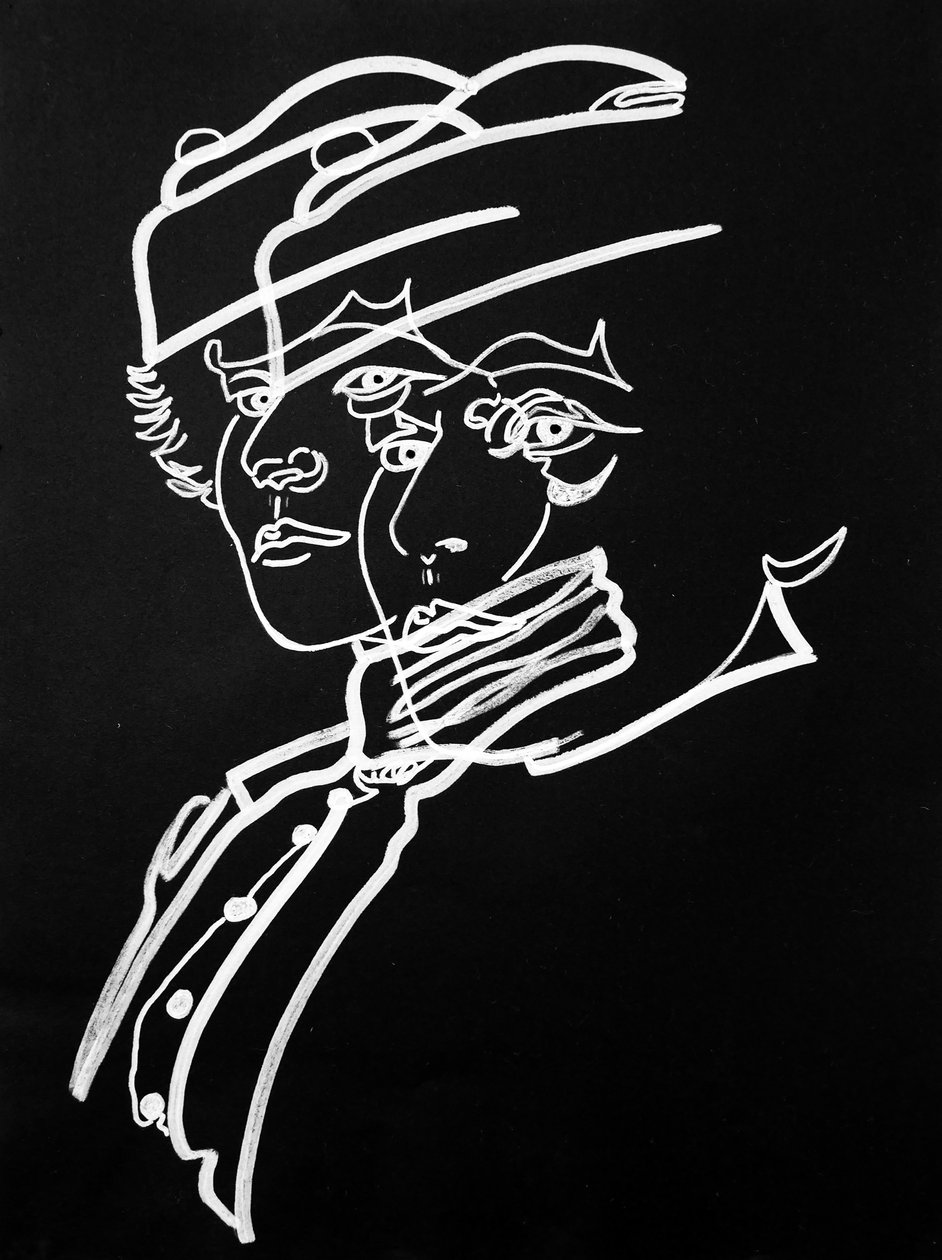 Overportrett: Colette, 2019 (akryl på papir) av Benoit Erwann Boucherot