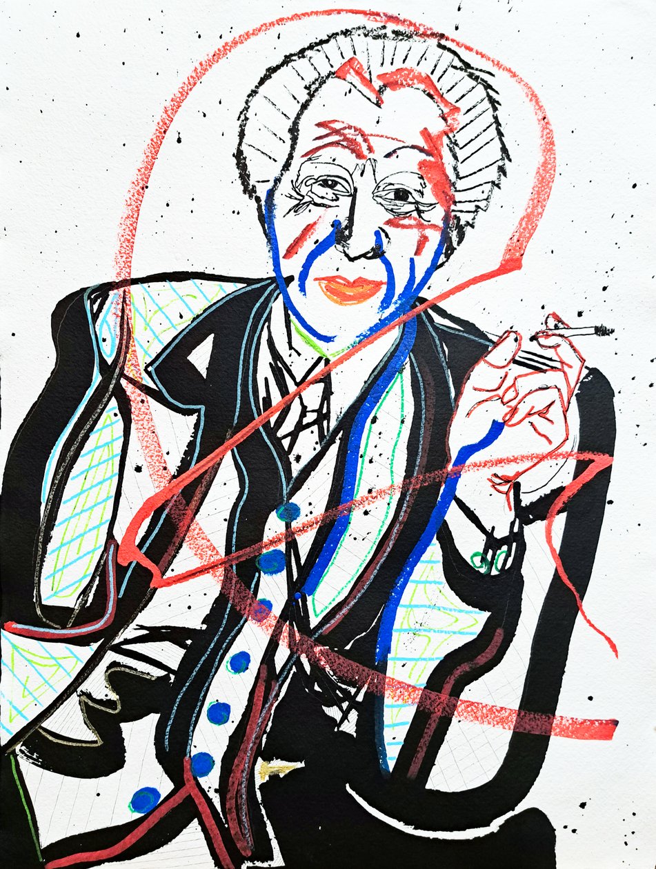 Overportrett: Frank Lloyd Wright, 2022 (akryl på papir) av Benoit Erwann Boucherot