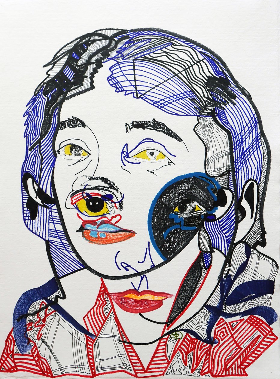 Surportrett: Marguerite Duras 2, 2021 (akryl på papir) av Benoit Erwann Boucherot