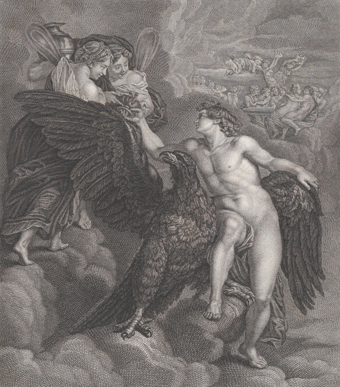Ganymedes lener seg på en ørn og mottar koppen fra Hebe, 1786 av Benoit Louis Henriquez