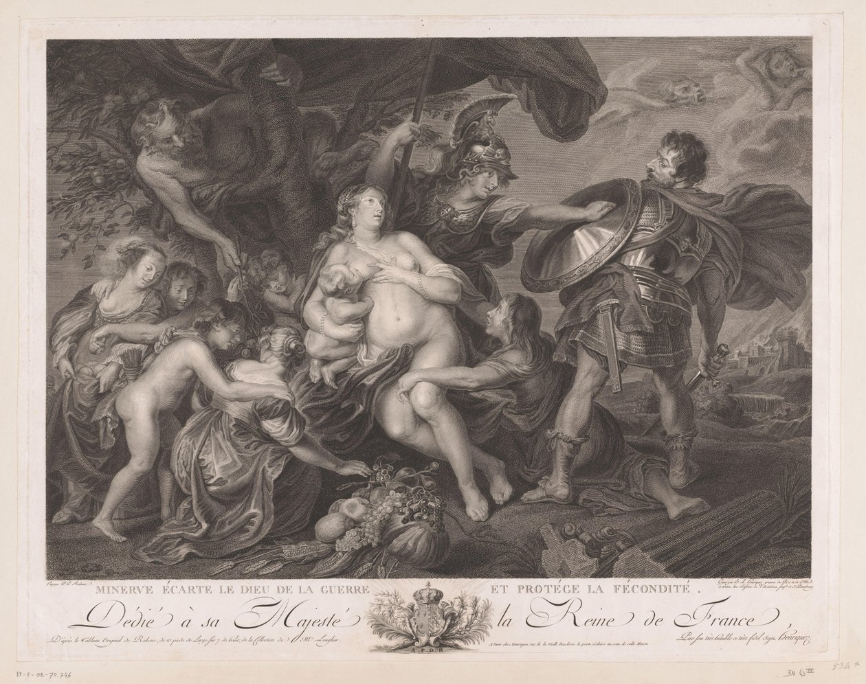 Minerva beschermt fra Vruchtbaarheid tegen March Minerva avskjediger krigsguden og beskytter fruktbarhet (tittel på objekt) av Benoit Louis Henriquez