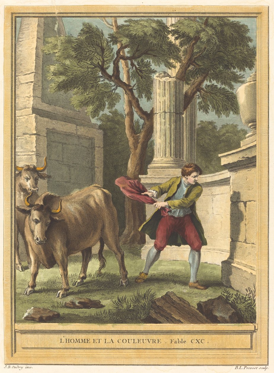 Mannen og slangen (Man and the Snake) av Benoît Louis Prévost after Jean Baptiste Oudry