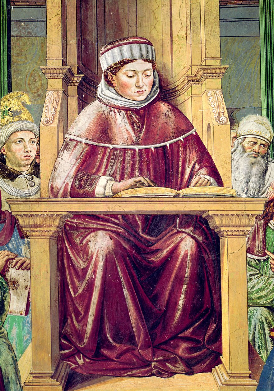 Detalj av St. Augustin som leser retorikk og filosofi ved skolen i Roma, fra St. Augustins liv, 1464-65 av Benozzo di Lese di Sandro Gozzoli
