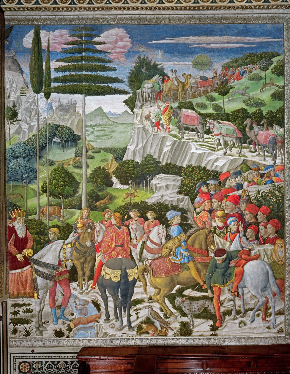 The Journey of the Magi til Betlehem, venstre vegg i kapellet, ca. 1460 av Benozzo di Lese di Sandro Gozzoli