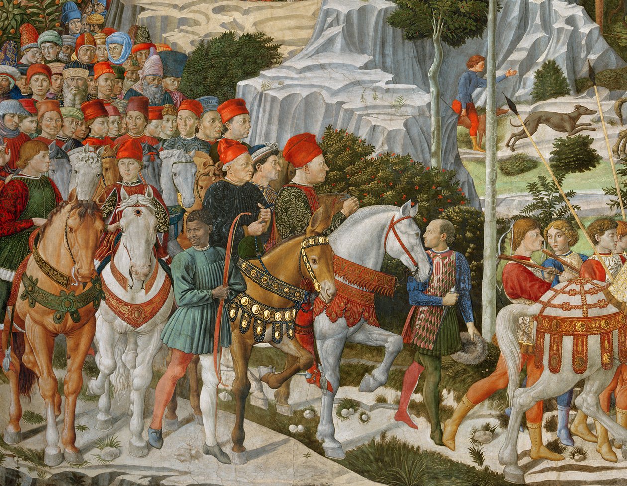 The Journey of the Magi to Betlehem, den høyre veggen til kapellet, ca. 1460 freskomaleri av 70619 av Benozzo di Lese di Sandro Gozzoli