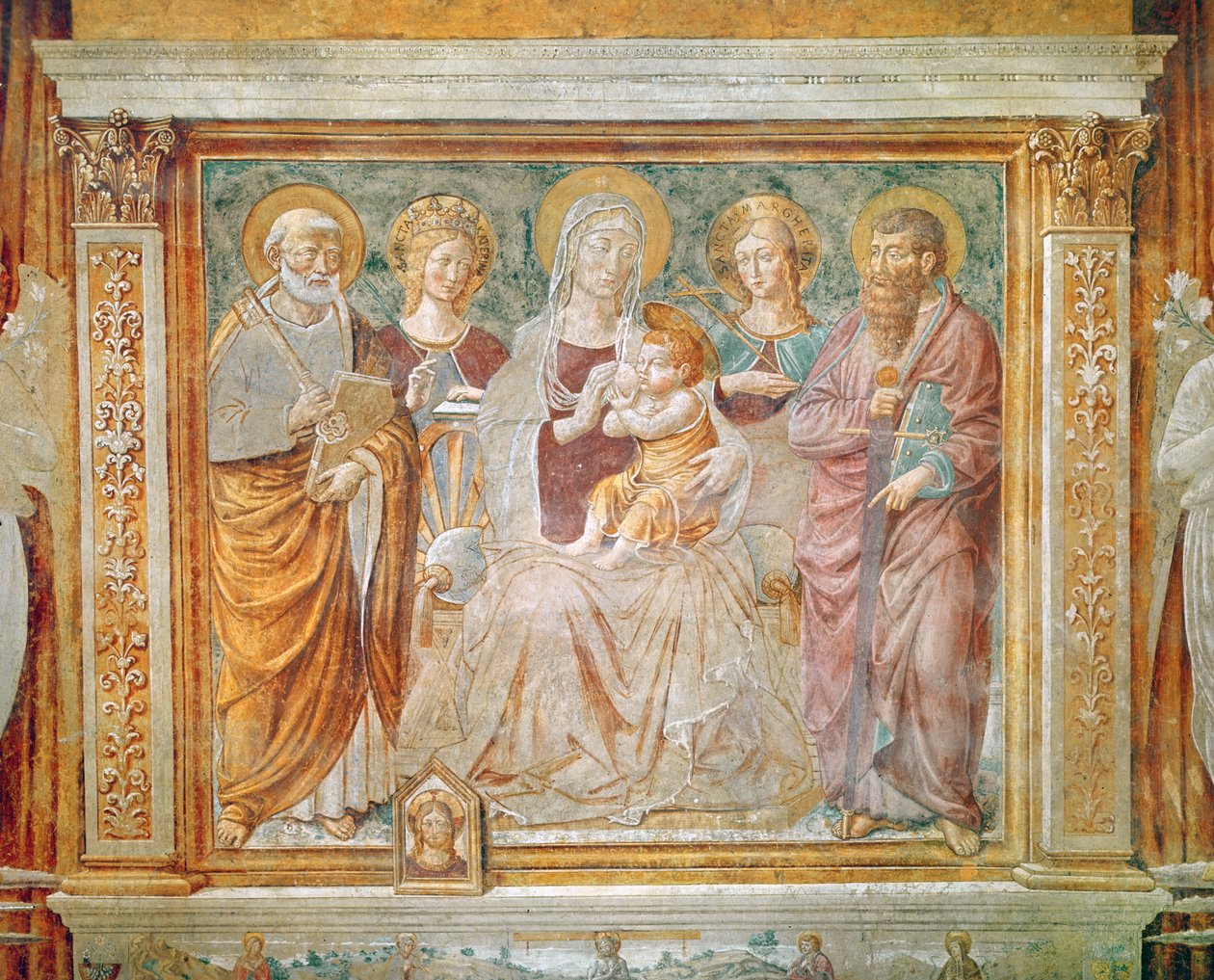 Jomfru og barn omgitt av Saint Michael, Saint Catherine, Saint Marguerite og Saint Paul av Benozzo di Lese di Sandro Gozzoli