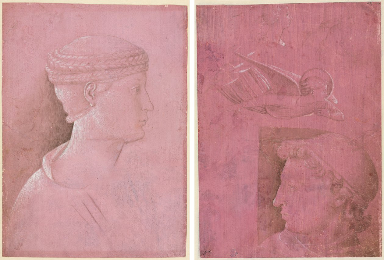 Byste av en kvinne (recto); Leder for en mann, to studier av en kvinnes profil, og en studie av en engel (verso) av Benozzo Gozzoli